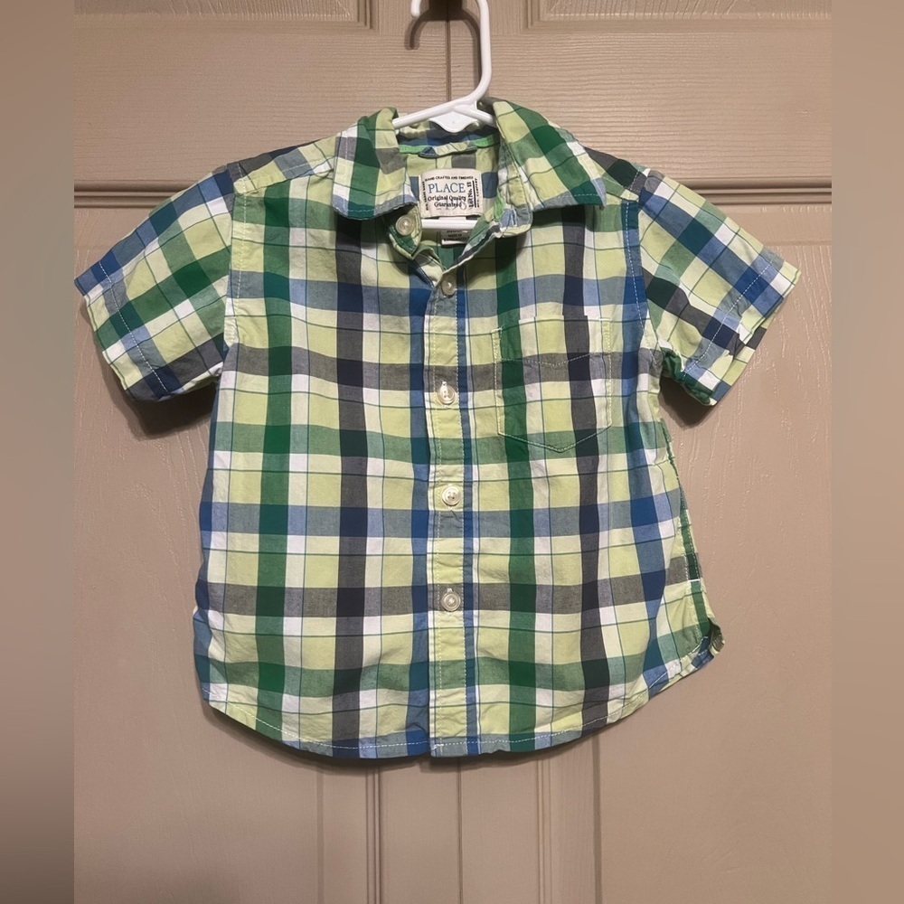 Place Plaid Button-Down Shirt in Green and Blue